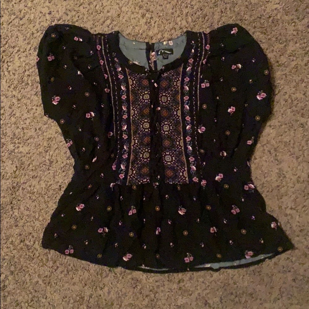Black Top with Pink Flowers